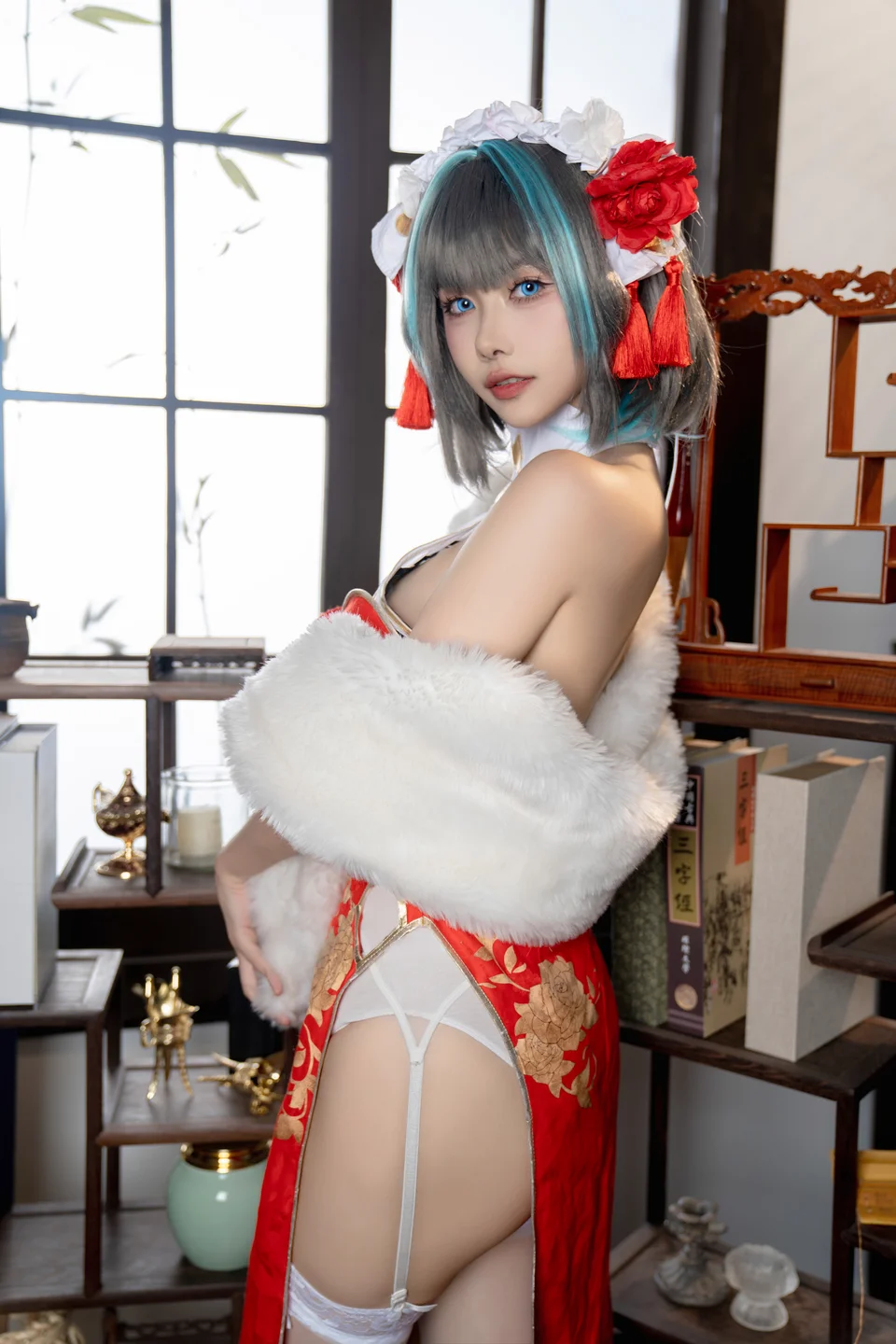 Momoko葵葵 - 柴郡本 旗袍 [29P-185MB] tg@simisebaisi 【丝足阁】005.webp